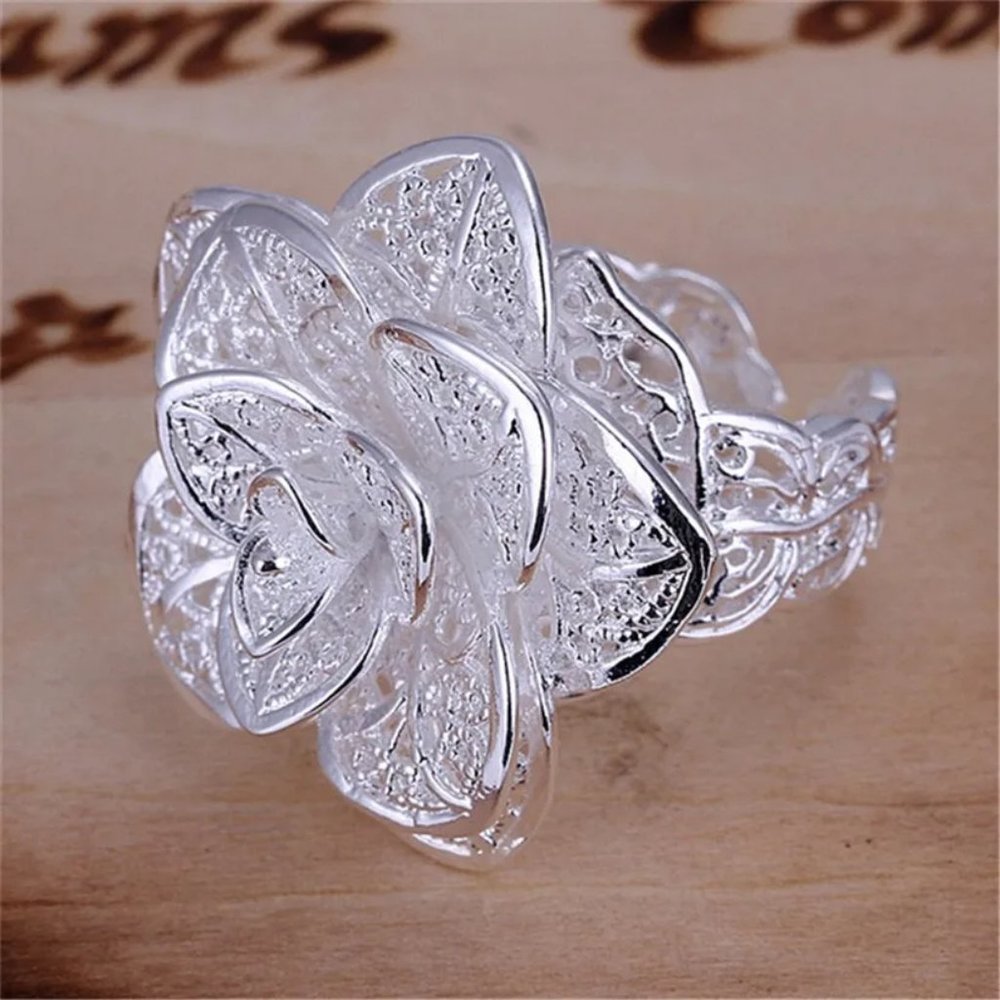 💎 Adjustable Ring 925 Sterling Silver Flower Shape Gift